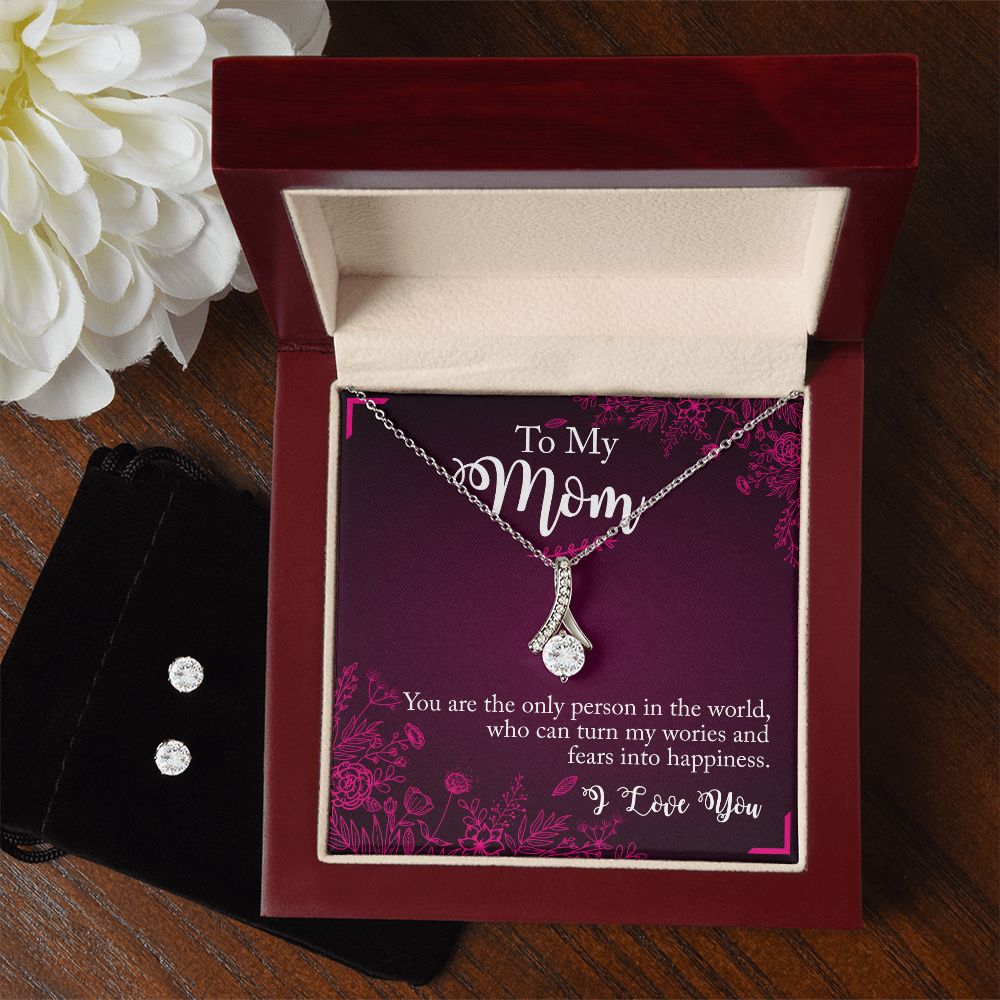 To My Mom You Are The Person Alluring Beauty Necklace Earring Set-[Heartfelt Family Gift]