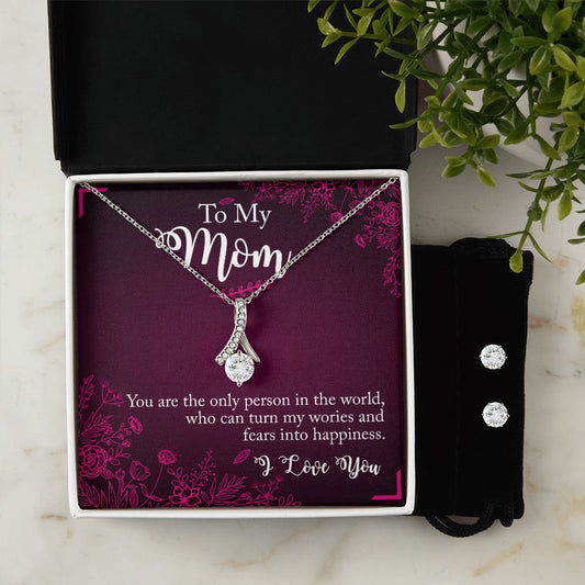 To My Mom You Are The Person Alluring Beauty Necklace Earring Set-[Heartfelt Family Gift]