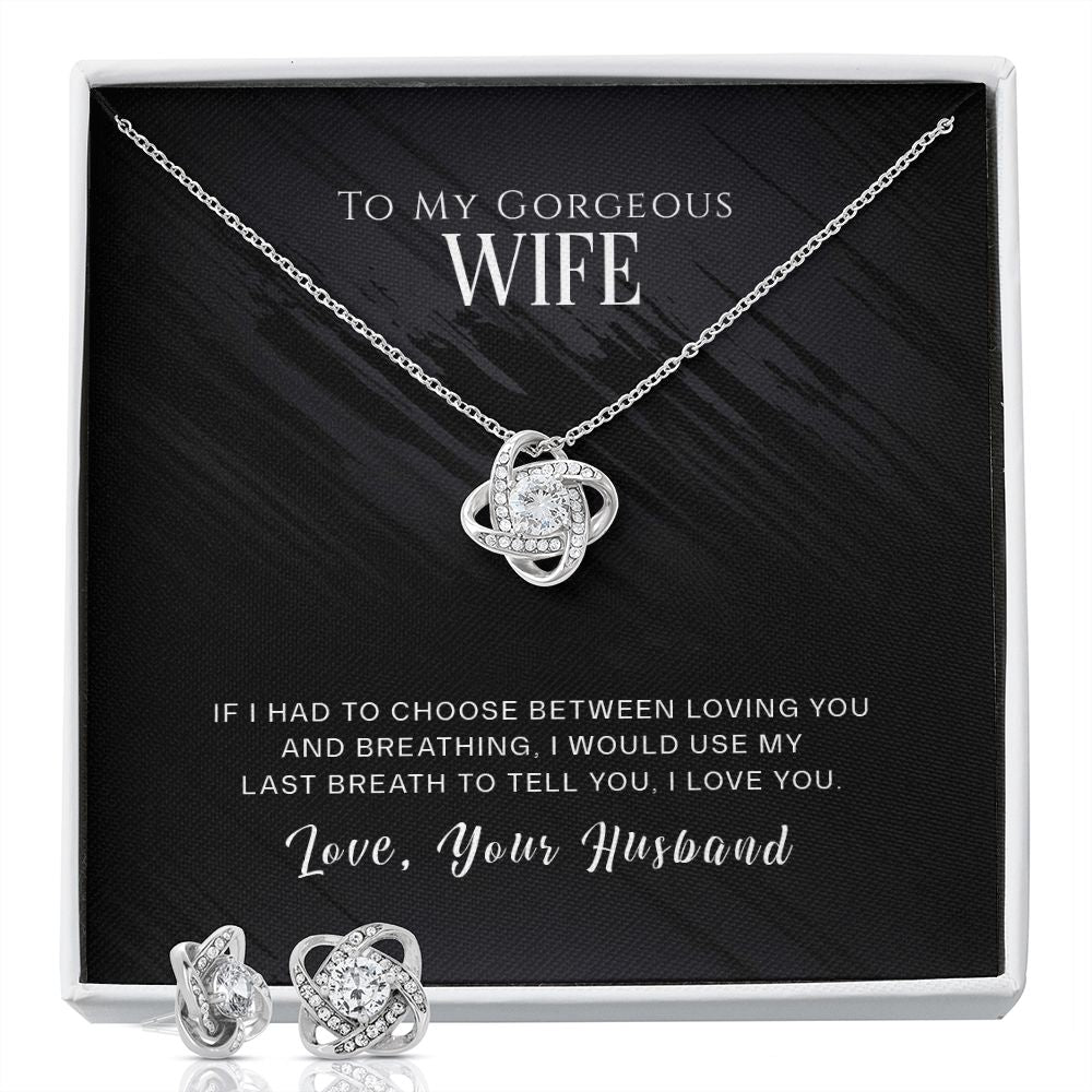 Love Knot Necklace and Earring Set - Wifes Last Breath - Perfect Gift for Her-[Heartfelt Family Gift]