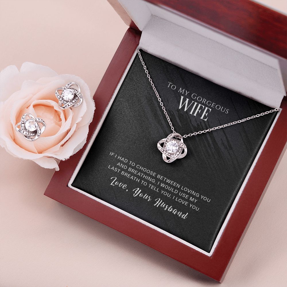 Love Knot Necklace and Earring Set - Wifes Last Breath - Perfect Gift for Her-[Heartfelt Family Gift]