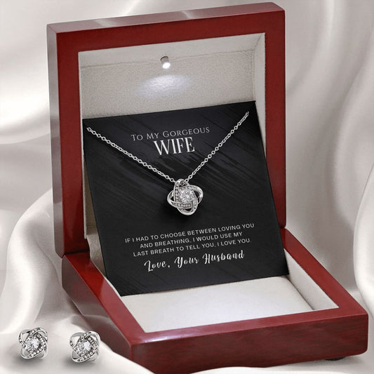 Love Knot Necklace and Earring Set - Wifes Last Breath - Perfect Gift for Her-[Heartfelt Family Gift]