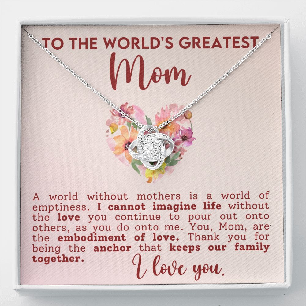 Worlds Greatest Mom Love Knot Necklace - Perfect Gift for Mothers Day-[Heartfelt Family Gift]