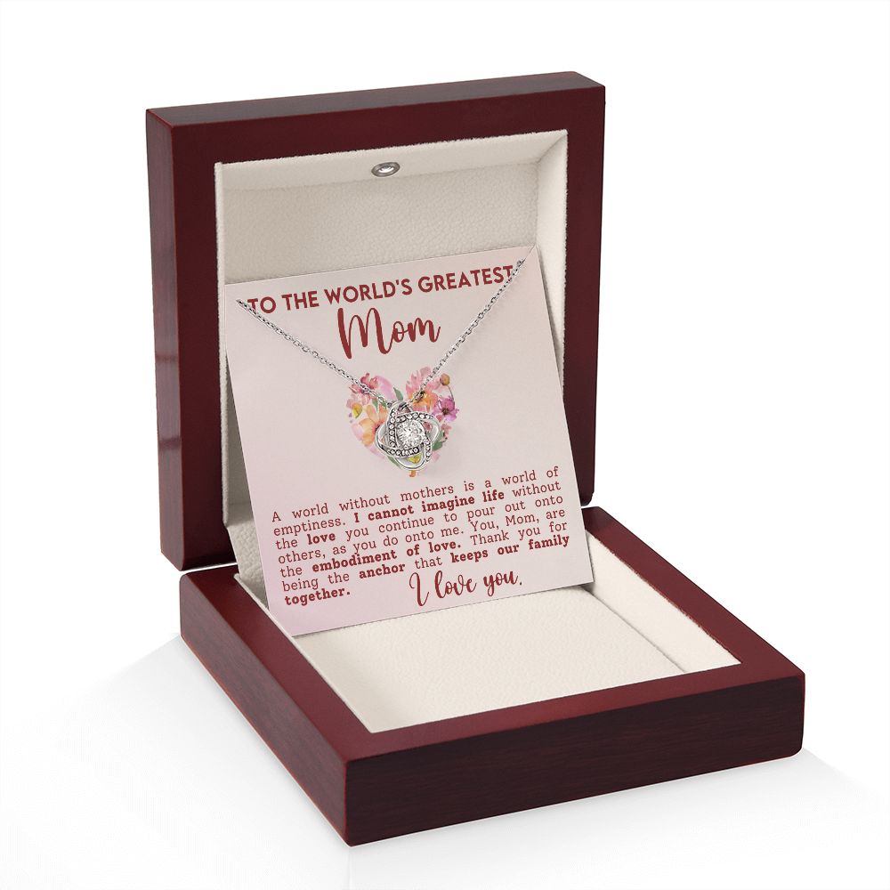 Worlds Greatest Mom Love Knot Necklace - Perfect Gift for Mothers Day-[Heartfelt Family Gift]