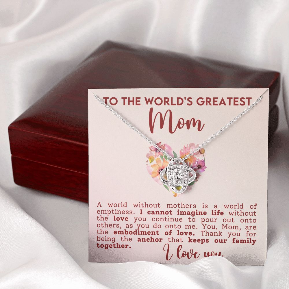 Worlds Greatest Mom Love Knot Necklace - Perfect Gift for Mothers Day-[Heartfelt Family Gift]