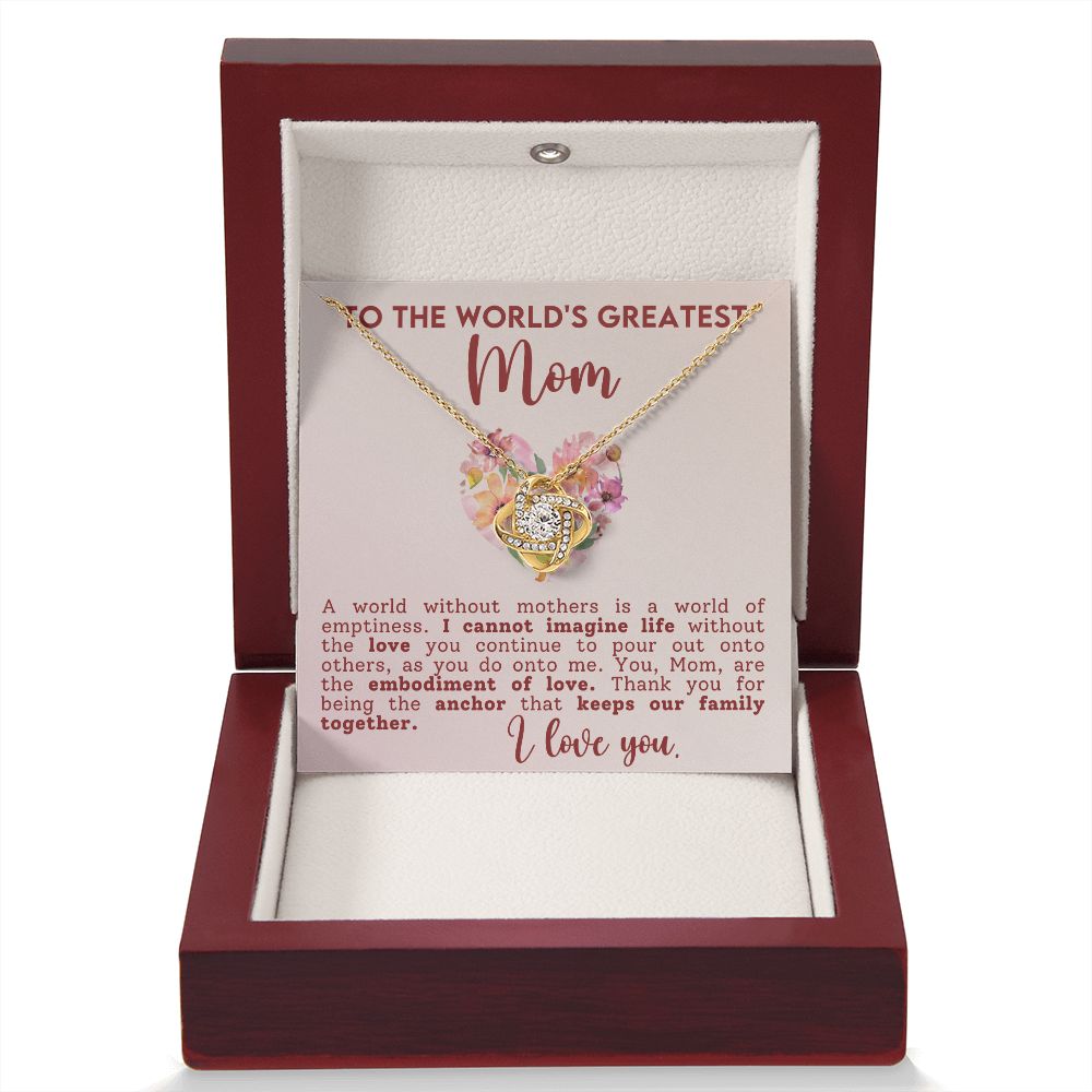 Worlds Greatest Mom Love Knot Necklace - Perfect Gift for Mothers Day-[Heartfelt Family Gift]