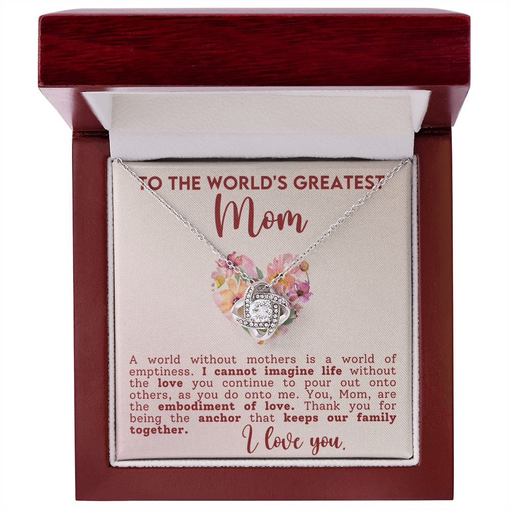 Worlds Greatest Mom Love Knot Necklace - Perfect Gift for Mothers Day-[Heartfelt Family Gift]
