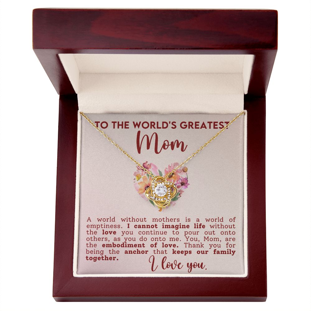 Worlds Greatest Mom Love Knot Necklace - Perfect Gift for Mothers Day-[Heartfelt Family Gift]