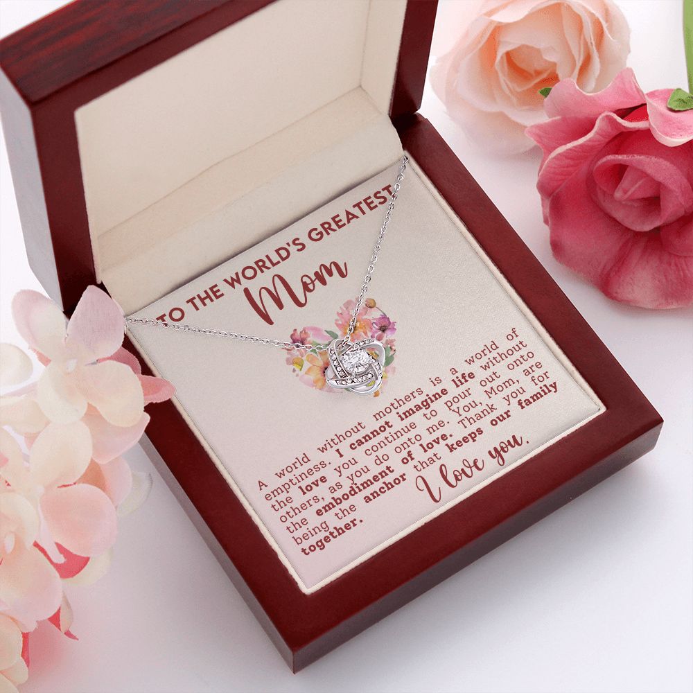 Worlds Greatest Mom Love Knot Necklace - Perfect Gift for Mothers Day-[Heartfelt Family Gift]