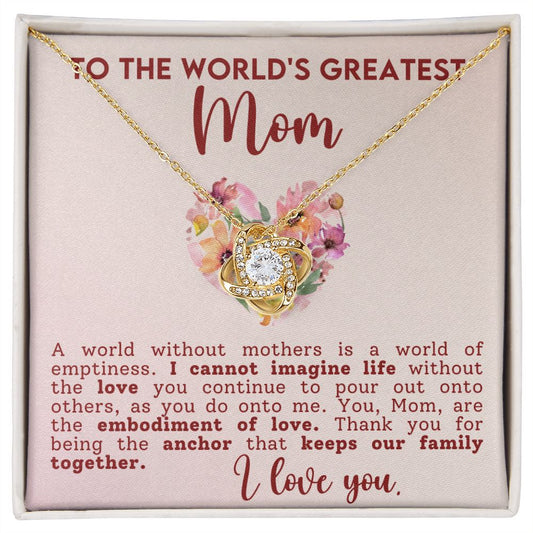 Worlds Greatest Mom Love Knot Necklace - Perfect Gift for Mothers Day-[Heartfelt Family Gift]